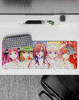 32x12 inches anime girl mouse pad in candy confetti colors, blue eyes, pink-orange-red hair, cute vibe.