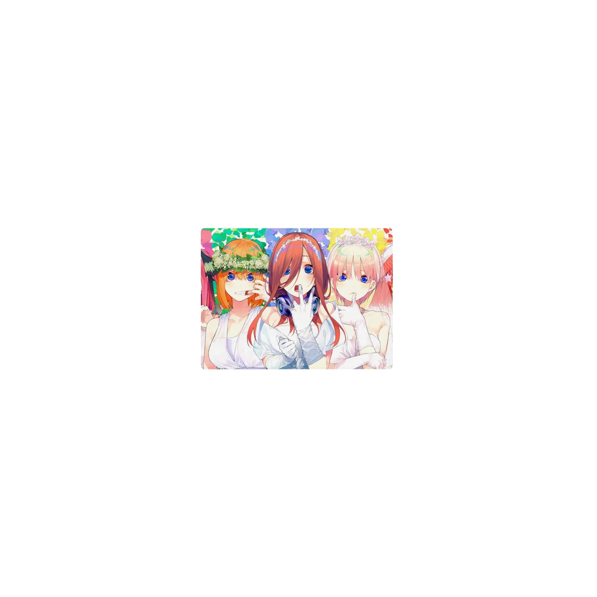 Classic anime girl mouse pad 14x10 inches with five shushing brides, lace gowns, crowns, and confetti.