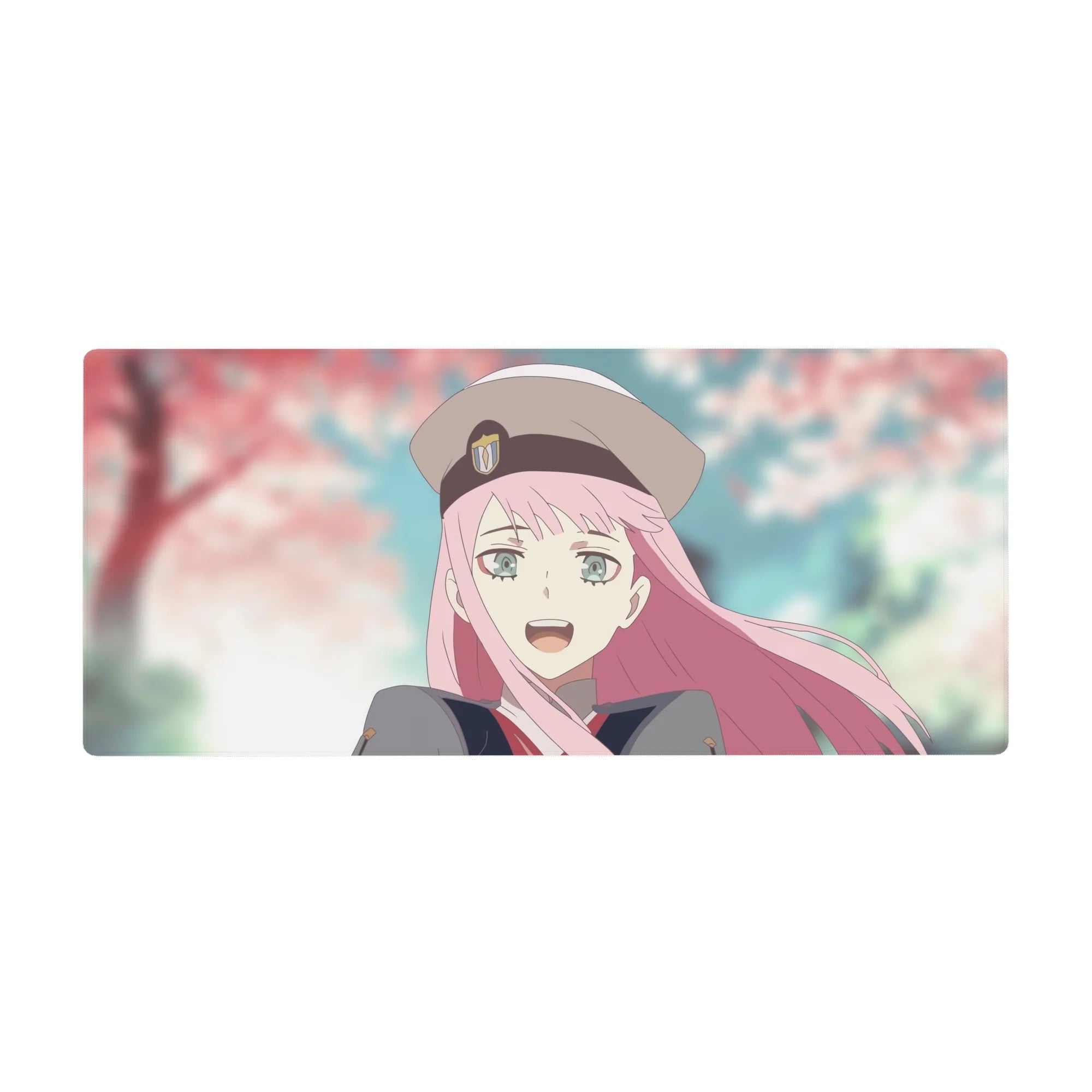 Zero Two Sakura Serenity Mouse Pad 36x16 with cherry blossom theme for immersive focus and fan inspiration