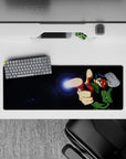 32x12 inches anime mouse pad in dark midnight blacks with electric lens flare and vivid green uniform highlights.