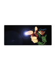 28x12 inches anime mouse pad with action pose hero, spirit blast finger-gun, crisp green uniform detail.