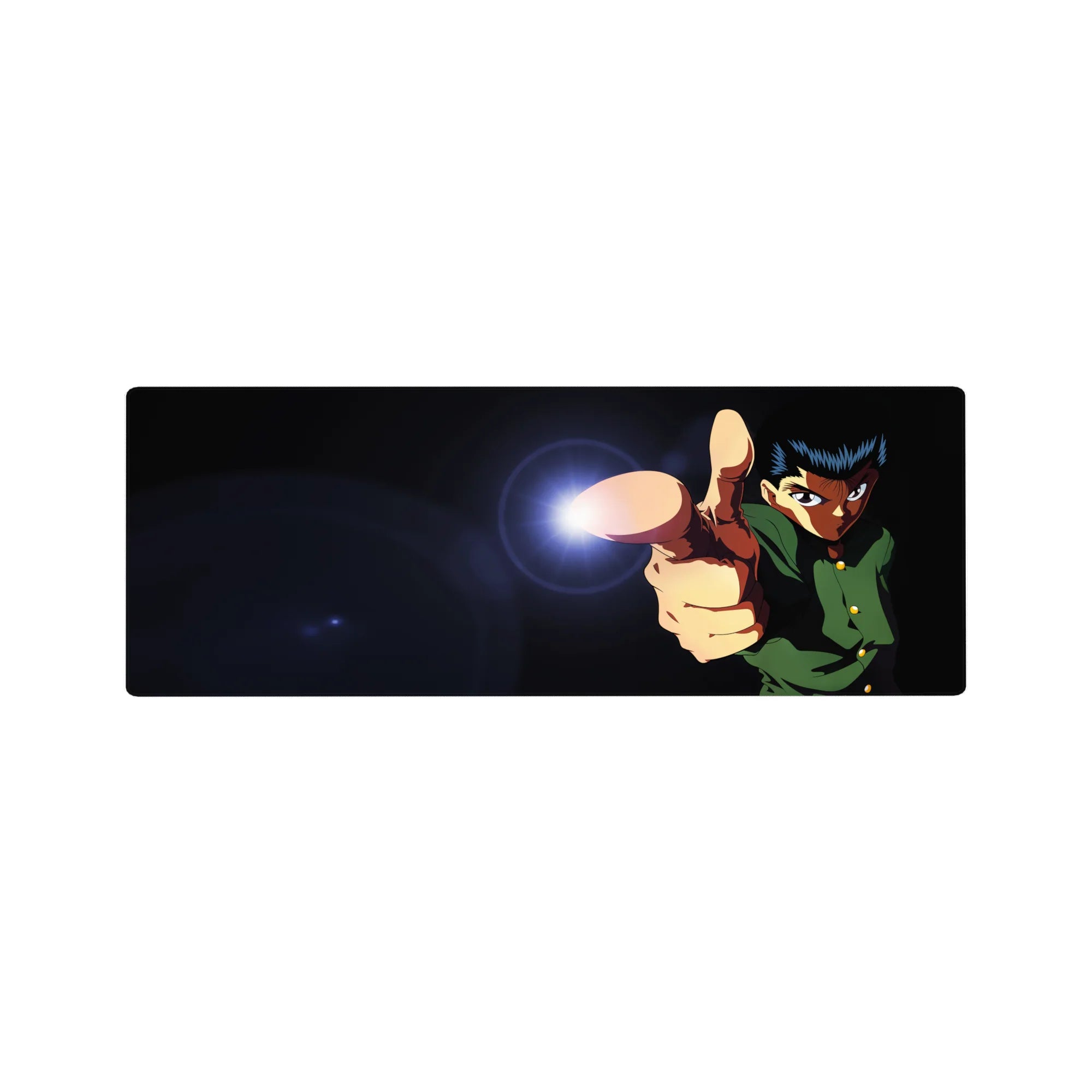 32x12 inches anime mouse pad featuring Yusuke Urameshi finger-gun pose with bright spirit blast action art.