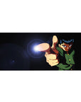 36x16 inches anime desk pad with spirit blast finger-gun pose, sharp uniform details, bold action art.