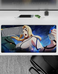 Stormy blue electric glow anime mouse pad 32x16 inches with sparks, smooth gaming tracking.