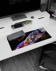 Deep space scene mouse pad 28x12 inches featuring a swirling cosmic ribbon and scattered tiny stars.