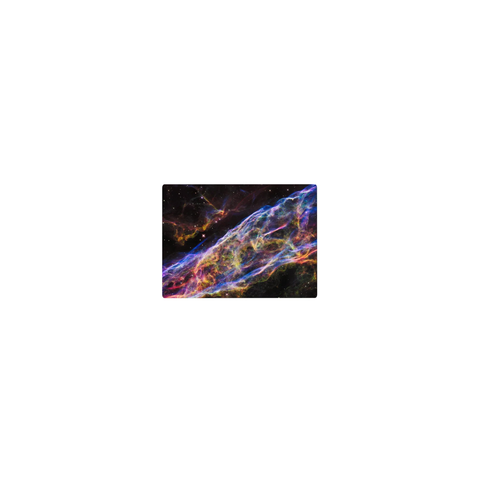 Cosmic ribbon swirl galaxy mouse pad with star-speckled deep space backdrop, 14x10 inches.