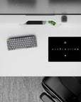 Matte black anime mouse pad with bright white line art, sleek minimalist ninja vibe, 14x10 inches.