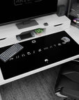 Naruto 40x20 inches desk pad featuring Hidden Leaf symbol, Uchiha clan fan, and sleek ninja emblem scene.