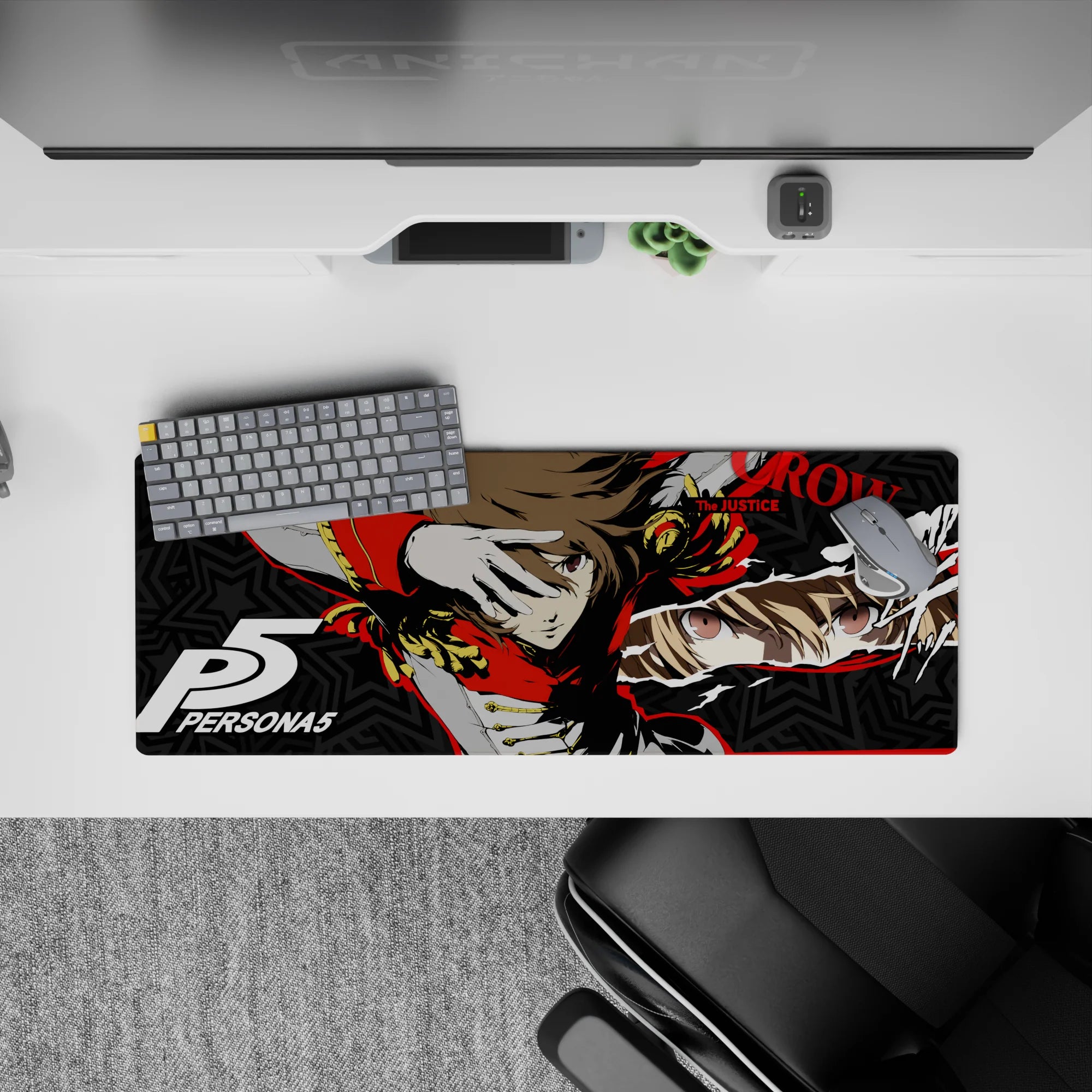 Goro Akechi Persona 5 anime mouse pad, 32x12 inches, featuring Crow form with red, gold, and star-patterned design.