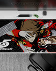Anime mouse pad featuring Goro Akechi in Crow form from Persona 5, size 40x20 inches, with striking red and gold design.