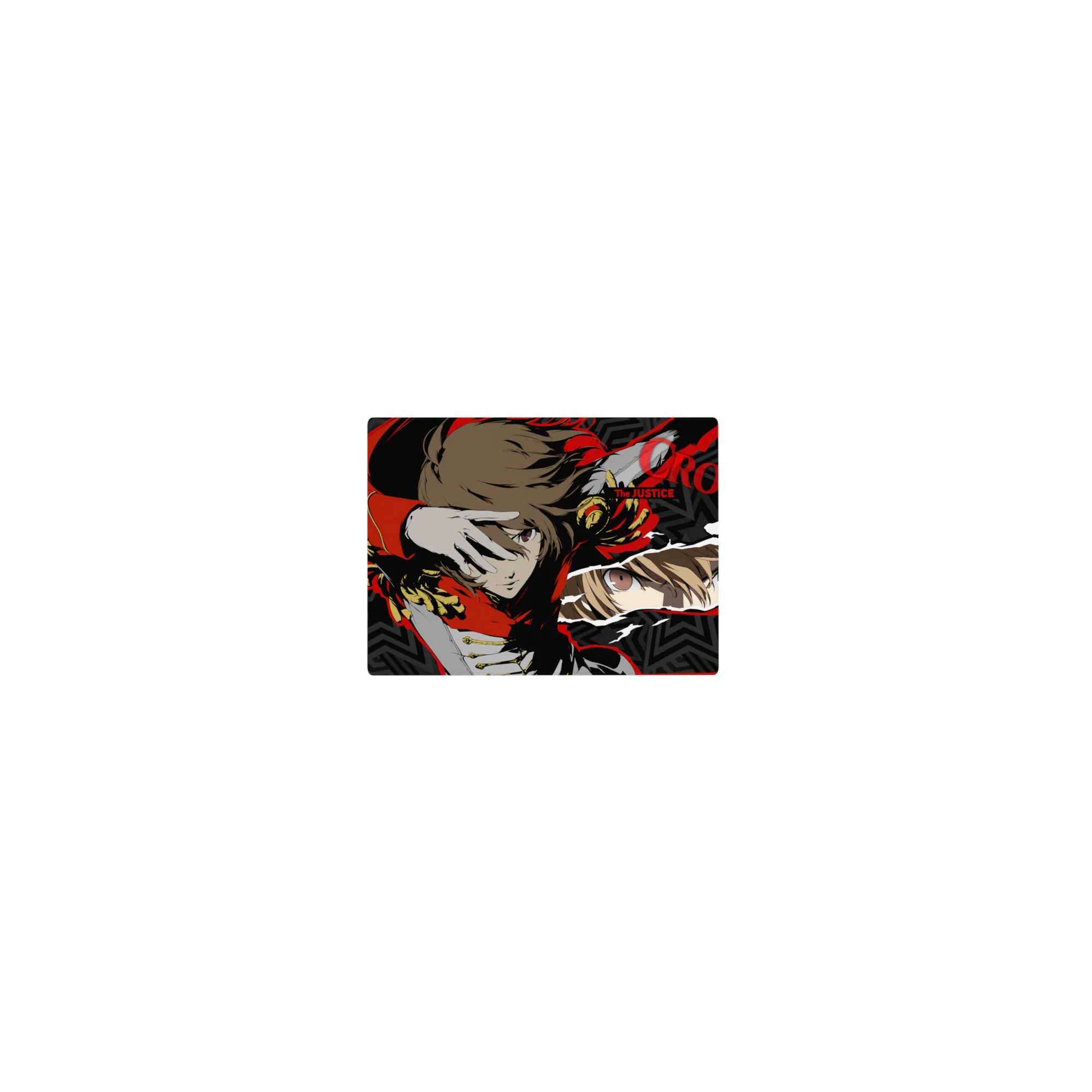 Anime mouse pad featuring Goro Akechi as Crow from Persona 5. Size: 14x10 inches. Bold colors and dynamic design.