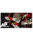 Goro Akechi Crow form Persona 5 anime mouse pad 32x16 inches, red and gold design with star-patterned shadows and torn panels.