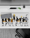 Dramatic white-space anime mouse pad 32x16 inches with sharp ink strokes, black feathers, orange accents.