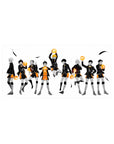 Haikyuu anime mouse pad 32x16 inches with Hinata and team in black jackets, orange shorts, white backdrop.