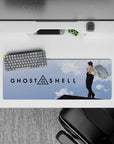 32x12 inches anime desk mouse pad in sky-soft blues with drifting clouds and clean sci-fi vibe.