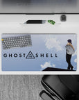 32x16 inches anime desk mouse pad in sky-soft blues with drifting clouds and clean minimalist sci-fi vibe.