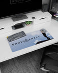 Motoko Kusanagi rooftop over-shoulder anime girl mouse pad 28x12 inches, black outfit against clouds.