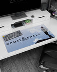 32x16 inches Motoko Kusanagi mouse pad, over-the-shoulder rooftop stance in black outfit against airy clouds.