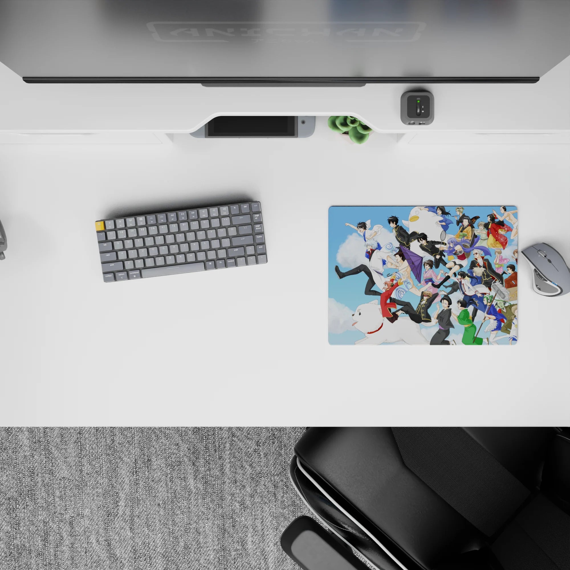 Colorful 14x10 inches anime desk pad with blue sky, soft clouds, and playful chaotic energy.