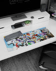Gintoki, Kagura, and Shinpachi on a 32x12 inches anime mouse pad in a fast, funny sky scene.