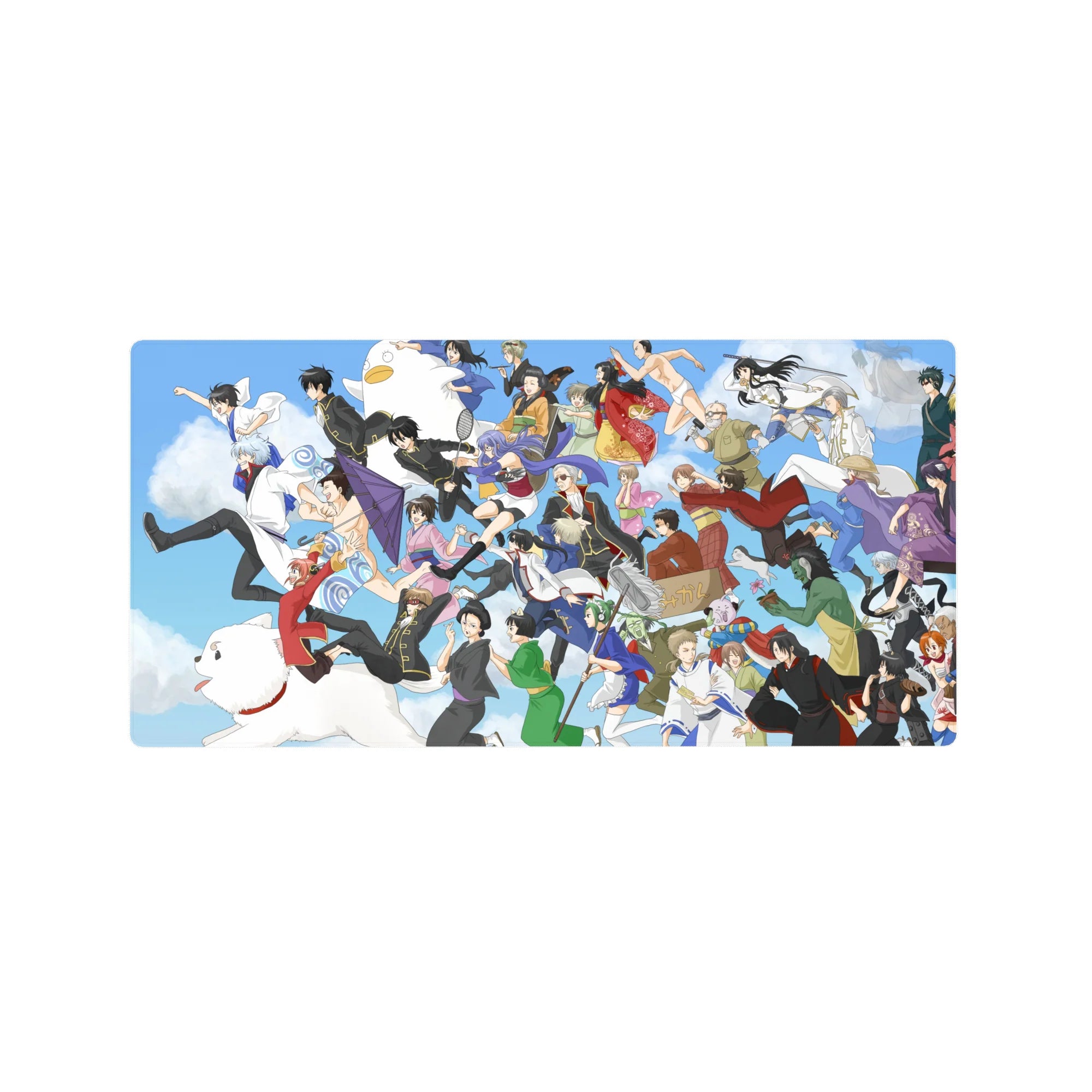 Gintama anime mouse pad 32x16 inches with a lively sky scene and a crowd of fan-favorite characters.