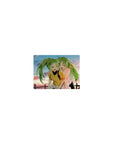 Classic anime girl mouse pad 14x10 inches with two green-haired besties giggling at sunset by a fence.