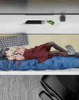 36x16 inches cozy desk pad in cream, blue, pink, and maroon tones with calm anime vibe.