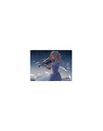 Classic anime girl violinist mouse pad 14x10 inches with doves, petals, and a starry night sky.