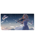 32x16 inches anime girl mouse pad with violinist under a starry night sky, doves and falling petals.