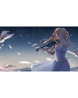 40x20 inches anime girl desk pad with violinist, doves, petals, and starry night sky artwork.