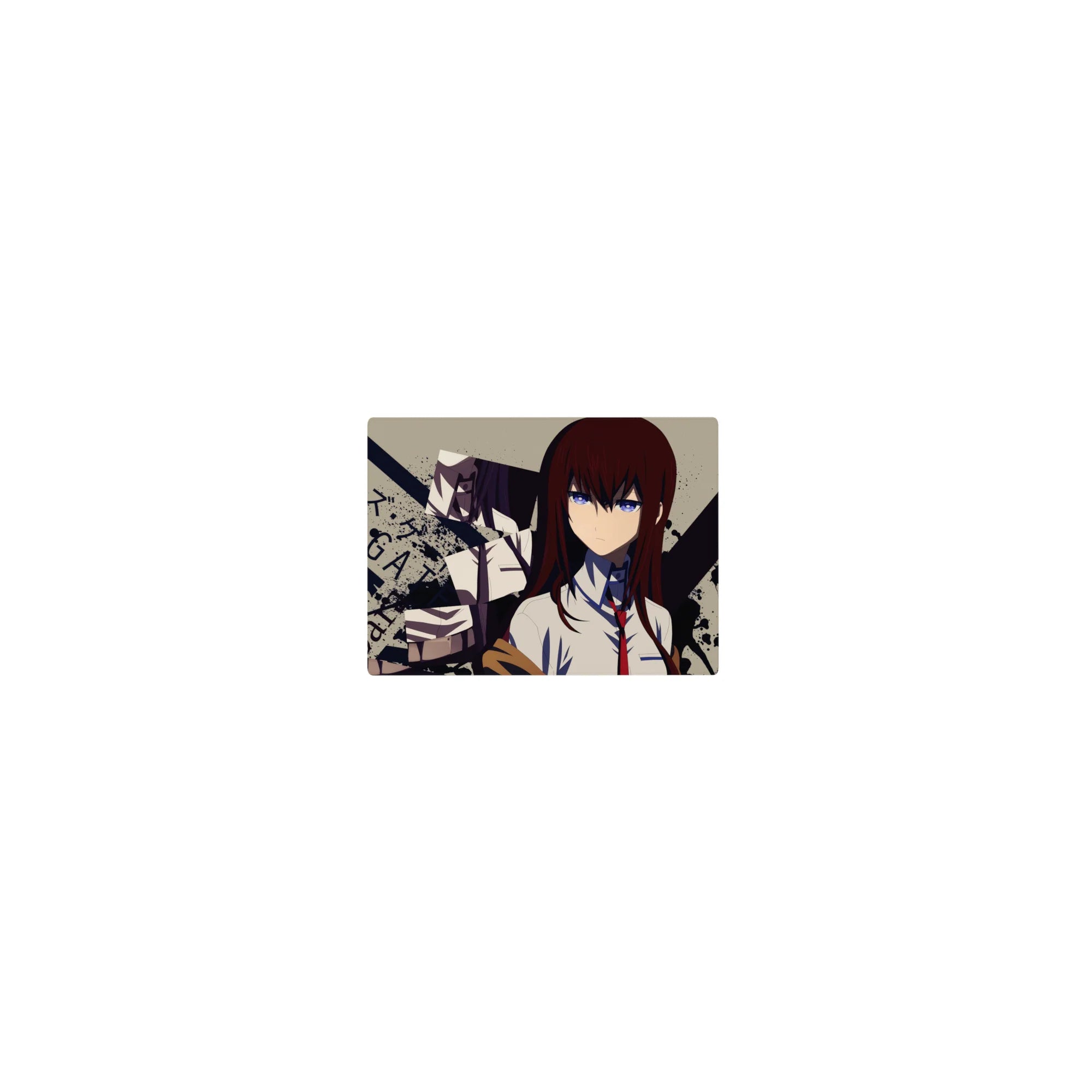 Classic anime girl mouse pad 14x10 inches with auburn hair, white shirt, red tie, and STEINS GATE text.