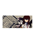 Steins;Gate anime girl mouse pad 28x12 inches with splatter poster design, tie, and bold typography.