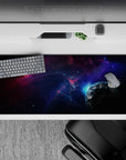 Indigo-violet cosmic gradient desk pad 36x16 inches with dreamy calm sci-fi night sky mood.