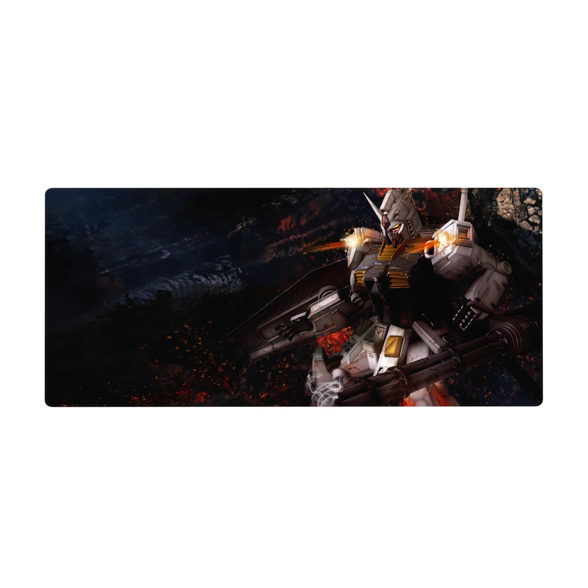 RX-78-2 Gundam anime desk pad 36x16 inches with bold battlefield mecha art and crisp white armor.