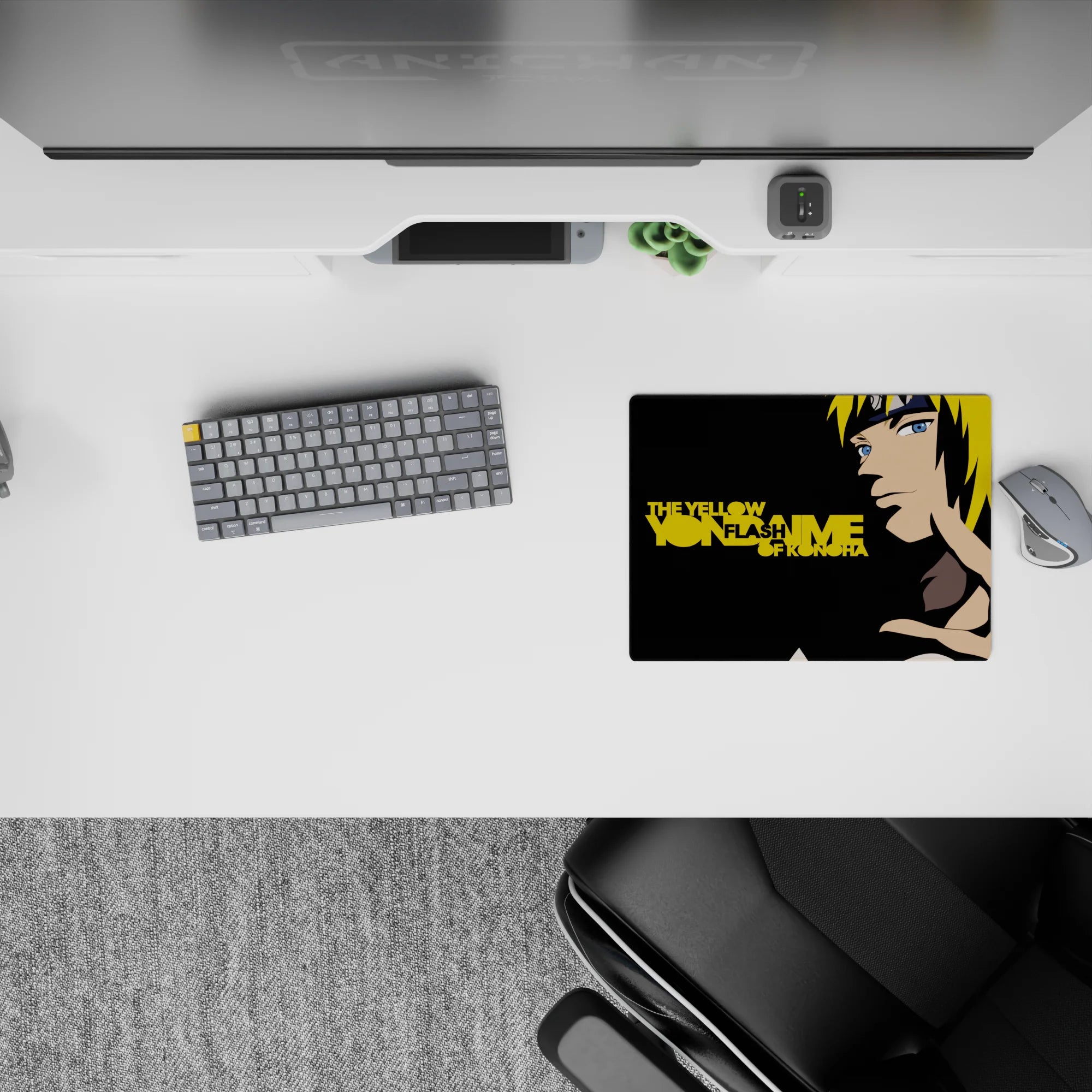14x10 inches classic anime mouse pad with black backdrop, lightning-blond hair, and crisp modern vibe.