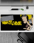 32x16 inches anime mouse pad in sleek black and gold, lightning-blond accents and modern ninja vibe.