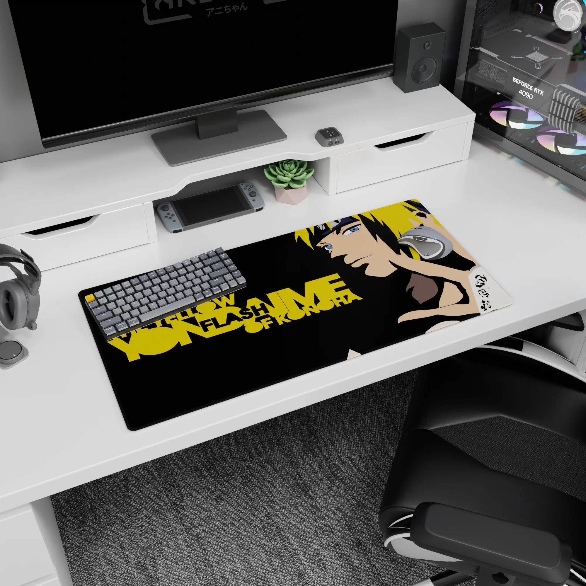 32x16 inches Naruto mouse pad featuring Minato Namikaze, hand ready for jutsu in crisp vector style.