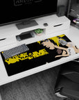36x16 inches desk pad showing Minato the Yellow Flash poised for a jutsu in crisp vector style.