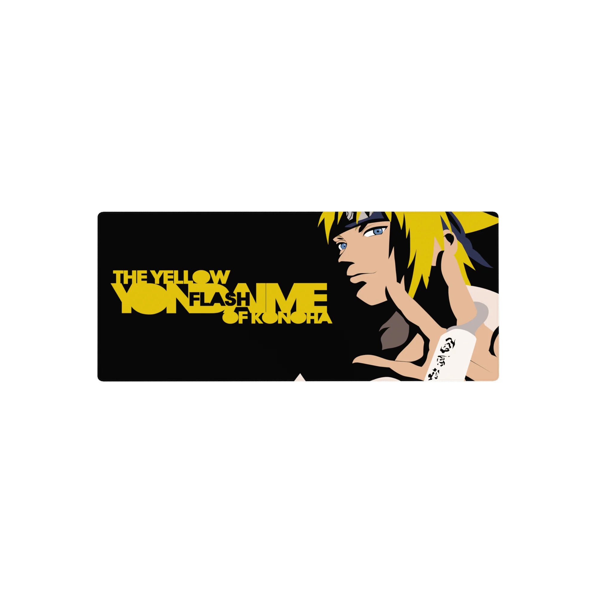 28x12 inches anime mouse pad with Minato vector art, bold black background and golden typography.