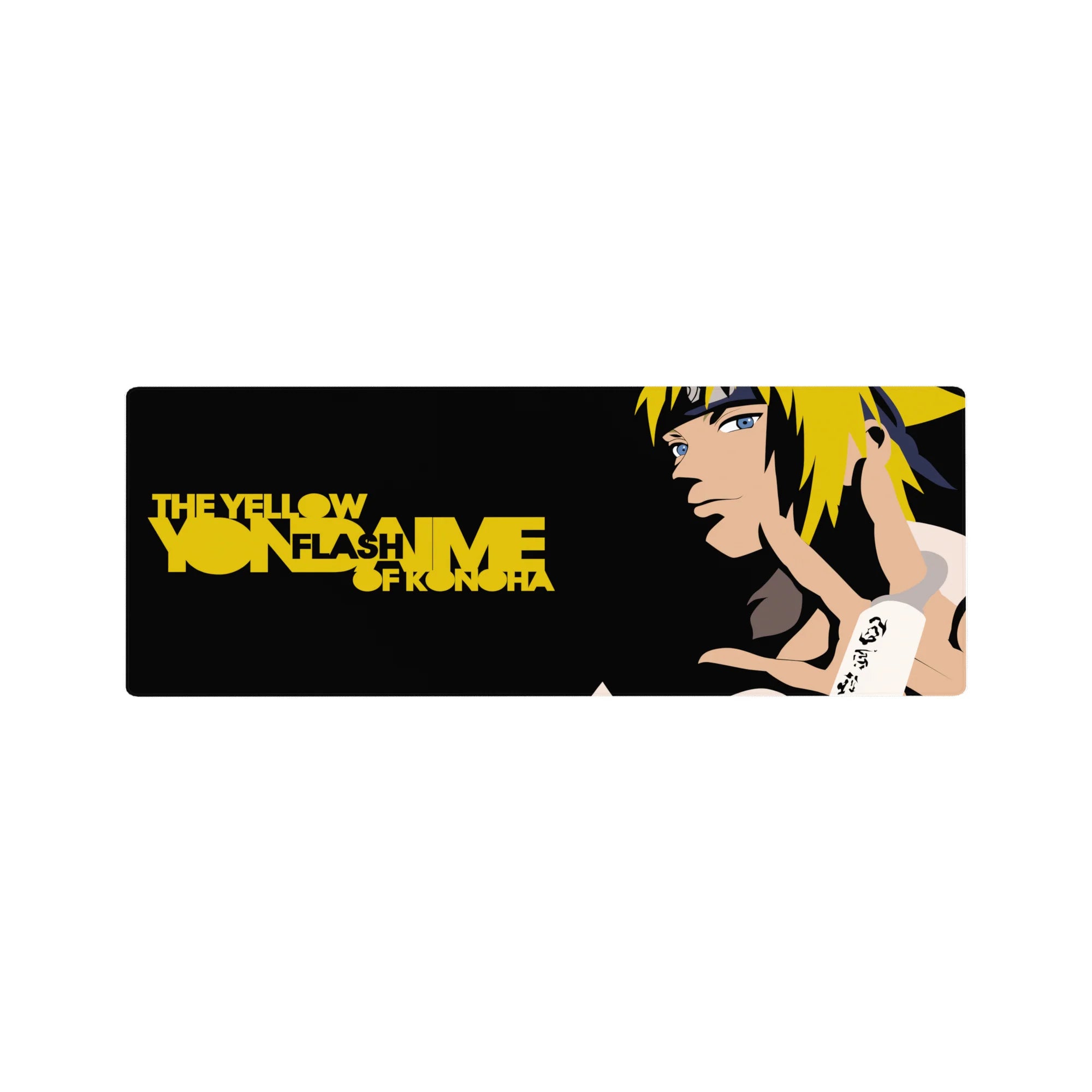32x12 inches anime mouse pad with Minato vector art, bold black background and golden typography.