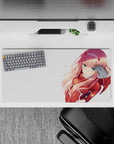 Anime mouse pad 32x16 inches featuring Zero Two from Darling in the Franxx, showcasing her red suit and pink hair.