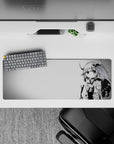 Black white and soft gray anime girl mouse pad 32x12 inches, cozy late-night calm with floral sakura accents.