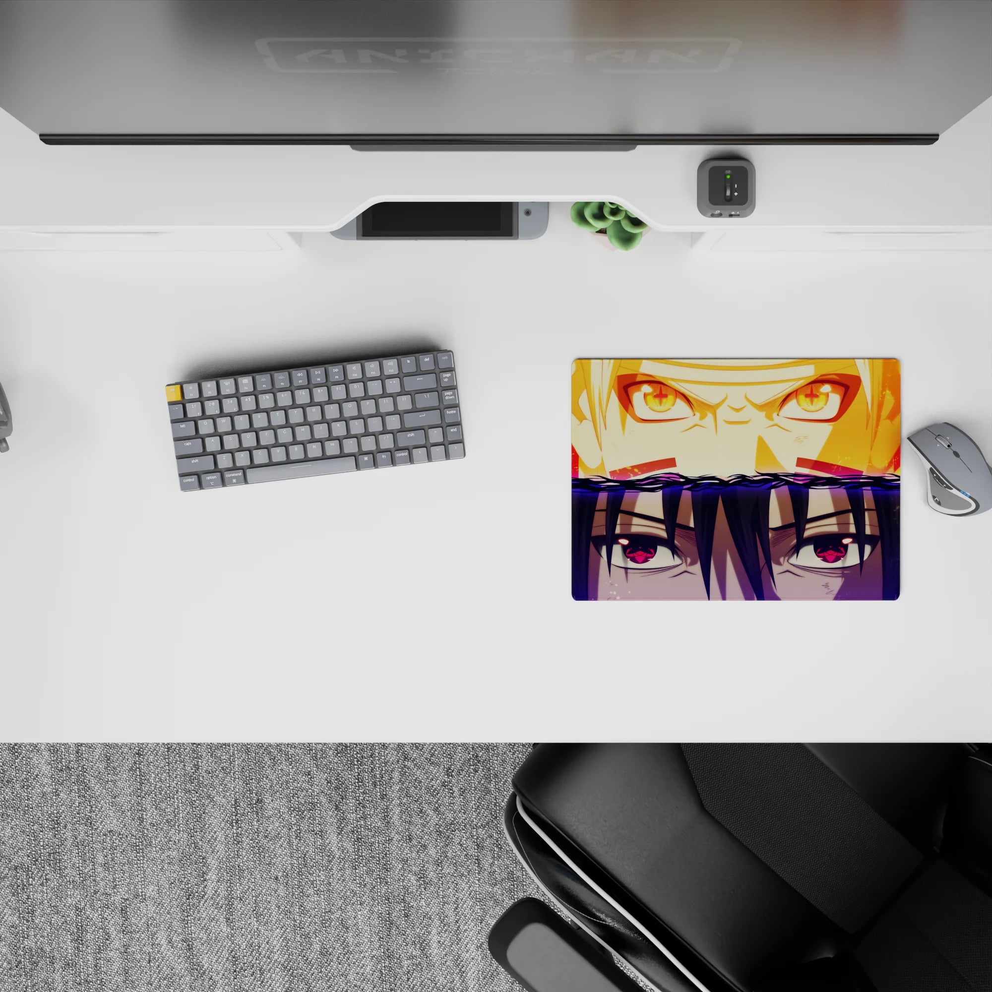 14x10 inches anime mouse pad in hot orange reds above and deep violet midnight tones below.