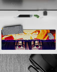 32x12 inches anime mouse pad in blazing orange and ember red fading into deep violet midnight tones.