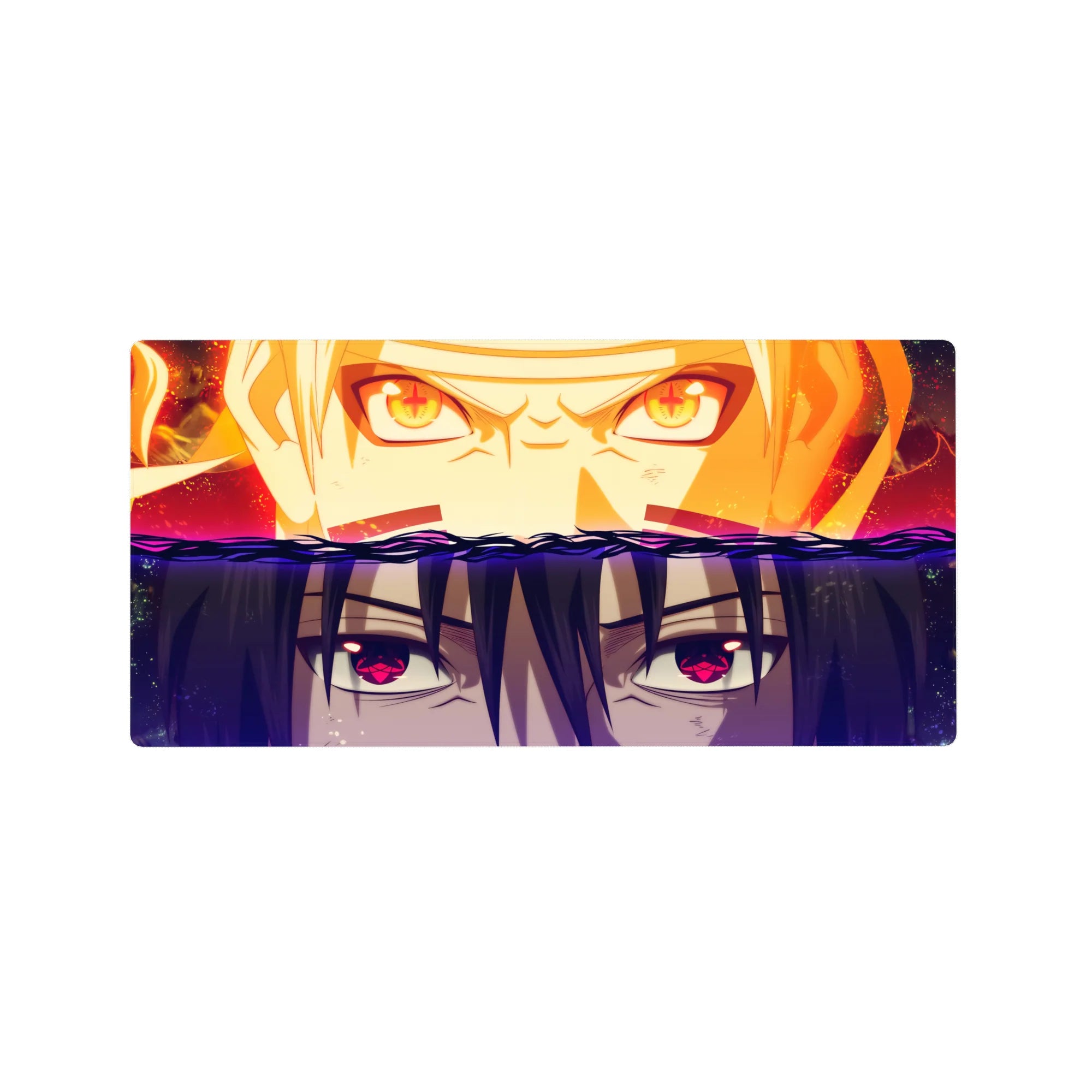 32x16 inches anime mouse pad with Naruto vs Sasuke split-wave design, sharp chakra eyes, smooth tracking.