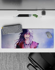 32x12 inches extended mouse pad in lavender haze, inky black tones, white hair glow and red haori.