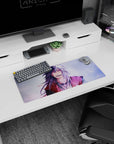 Naruto Jiraiya laughing scene mouse pad 28x12 inches, red haori pop on a snowy, speckled background.