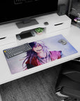32x16 inches Naruto mouse pad with Jiraiya laughing, bright white hair, and cozy red haori on desk.