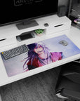 36x16 inches Naruto desk pad featuring laughing Jiraiya with spiky white hair and red haori on your desk.