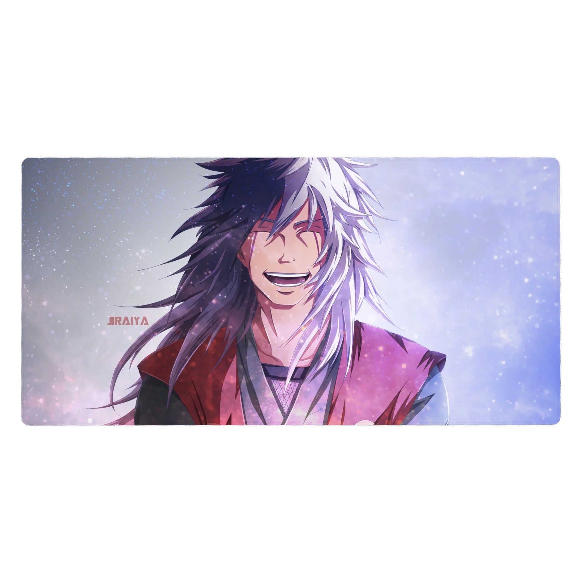 Anime desk pad 40x20 inches featuring Jiraiya-inspired winter glow art, smooth gaming mouse surface.
